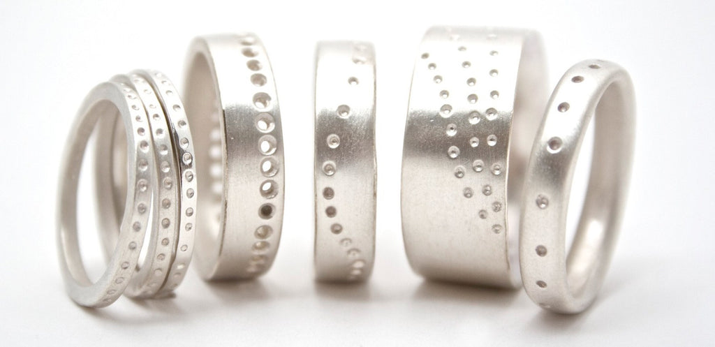 Skinny Dotty Silver Stacking Rings - Personalised