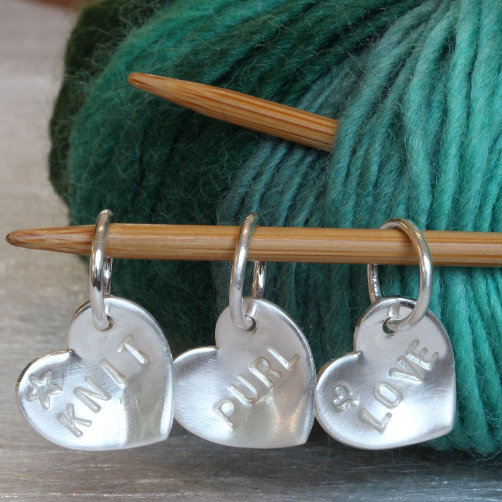 Personalised Craft Silver Heart Stitch Markers