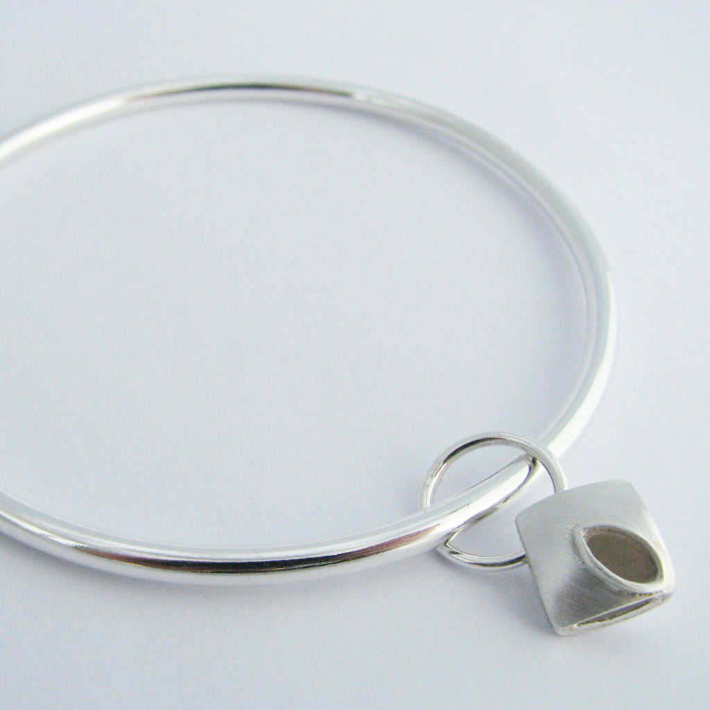 Olive Leaf Silver Charm Bangle