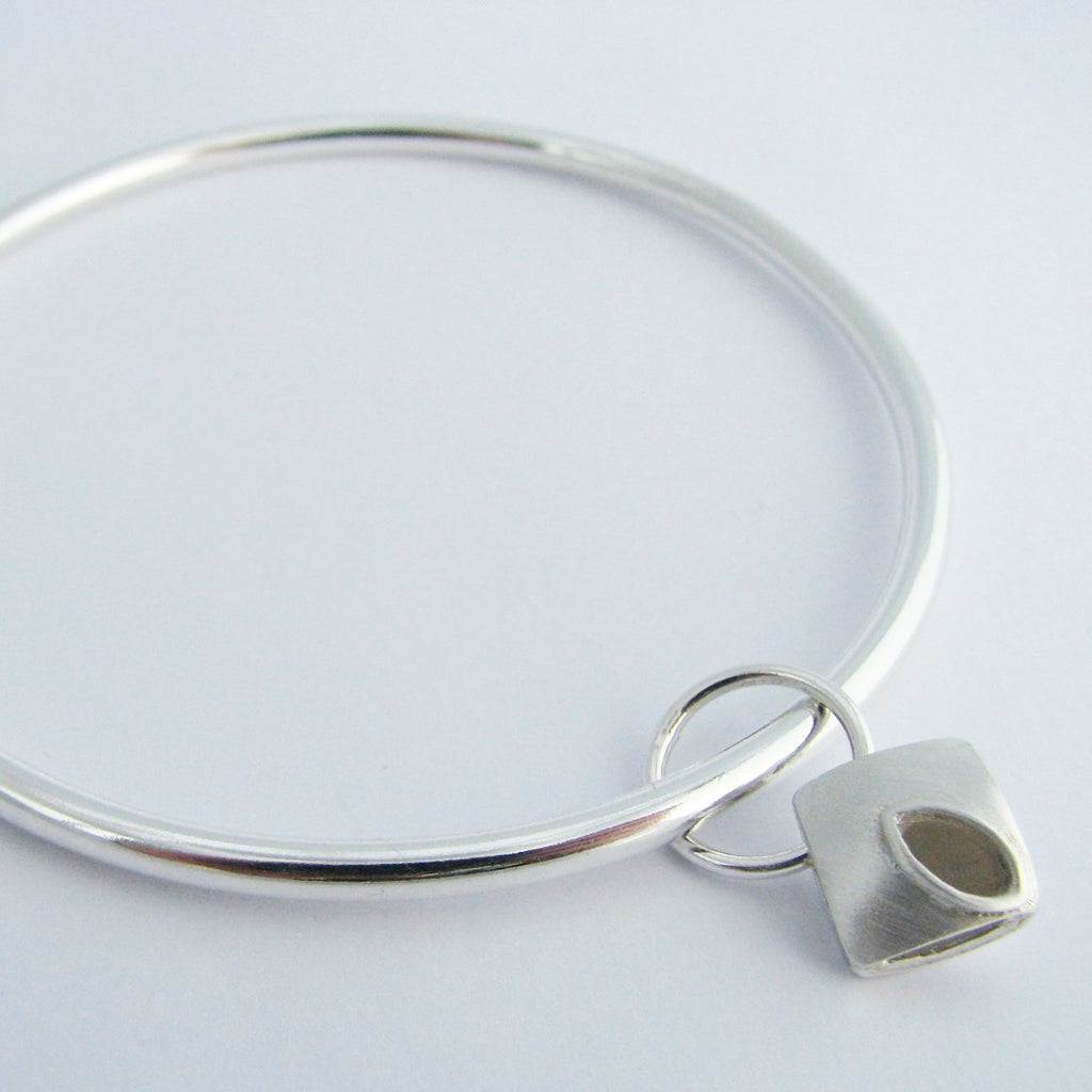 Olive Leaf Silver Charm Bangle 