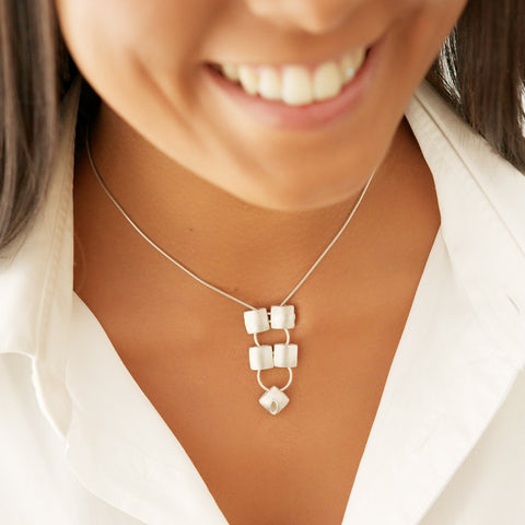 Charming Silver Cushion Pendant Necklace