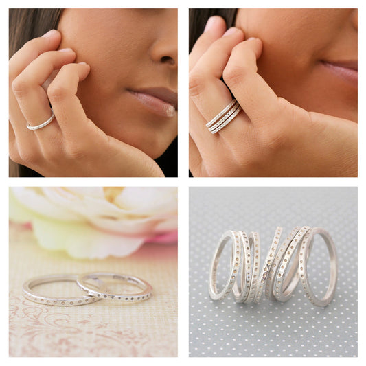 Skinny Dotty Silver Stacking Rings - Personalised
