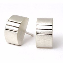 Three Line Sterling Silver Half Moon Stud Earrings