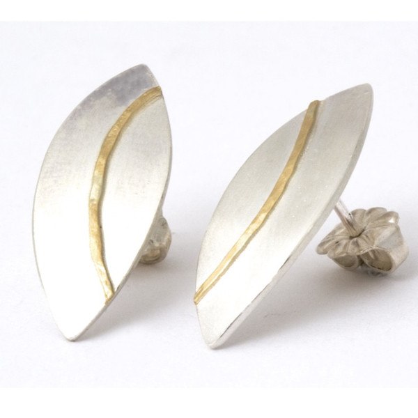 Olive Leaf Silver & Gold Stud Earrings