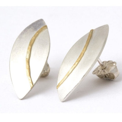 Olive Leaf Silver & Gold Stud Earrings 