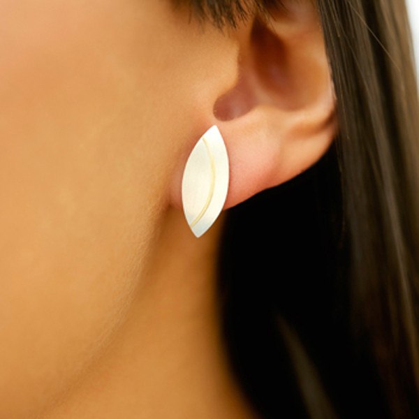 Olive Leaf Silver & Gold Stud Earrings 