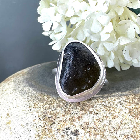 Dark Bottle Green Seaglass Ring