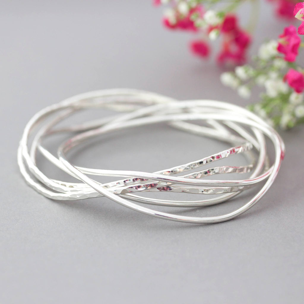 Minimalist Skinny Silver Stacking Bangles