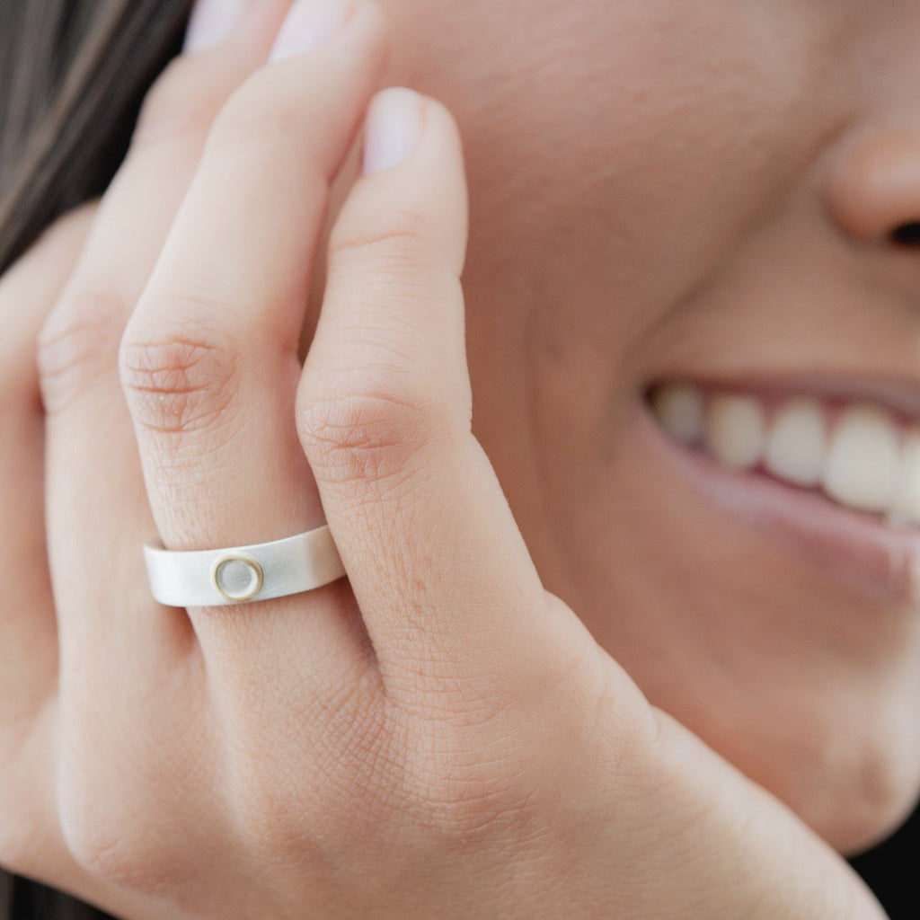 Sterling silver ring with 18ct gold circle detail