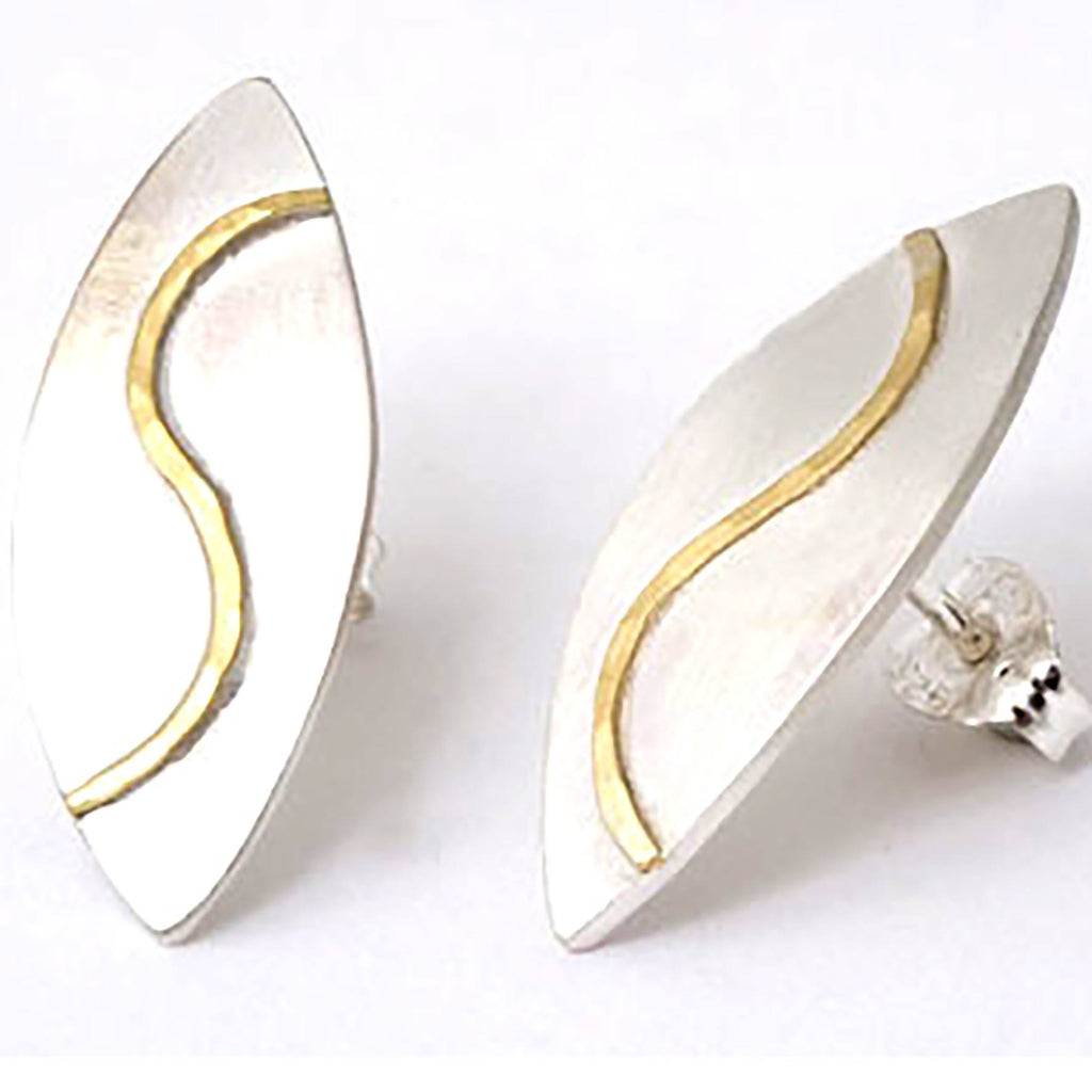 Silver Olive Studs With Gold 'S' Detail