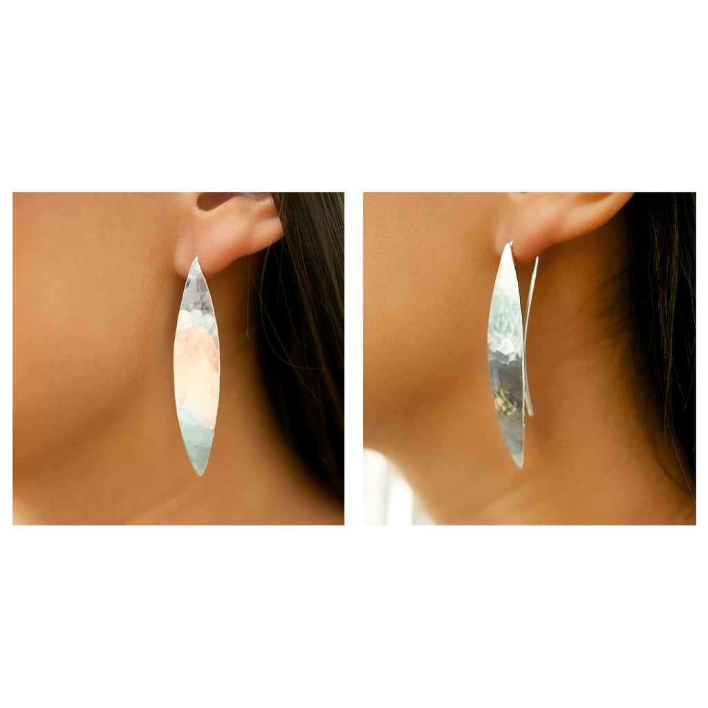 Sterling silver hammered large olive drop earrings