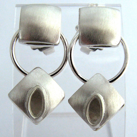 Harlequin Silver Cushion Double Drop Earrings