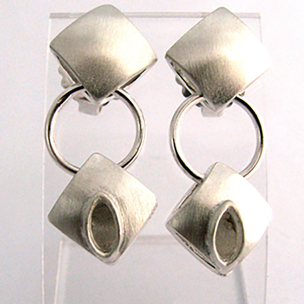 Double Diamond Silver Drop Earrings