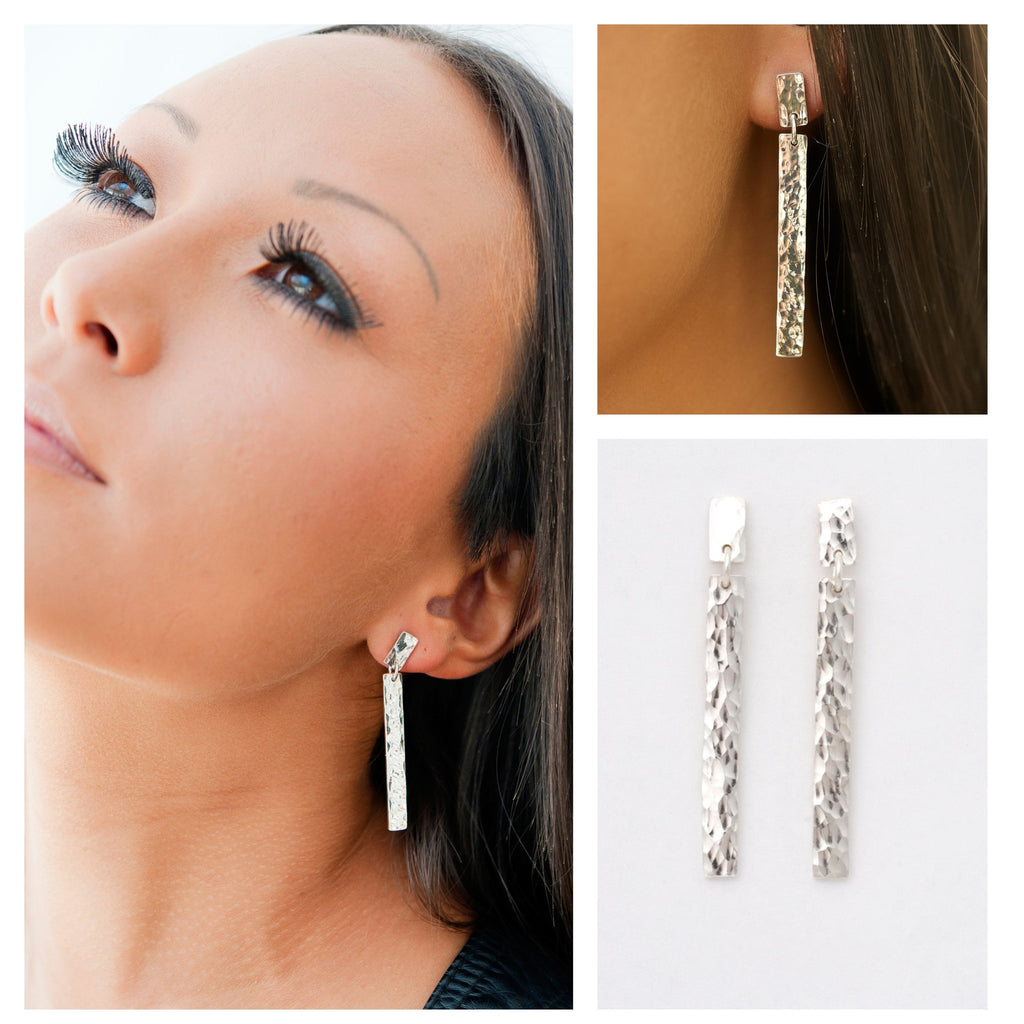 Eleganza Sterling Silver Hammered Drop Earrings