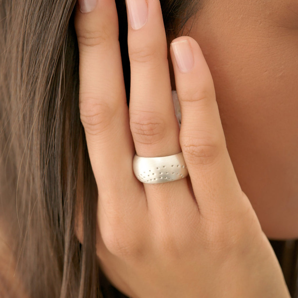 Chunky Rounded Dotty Ring on the finger