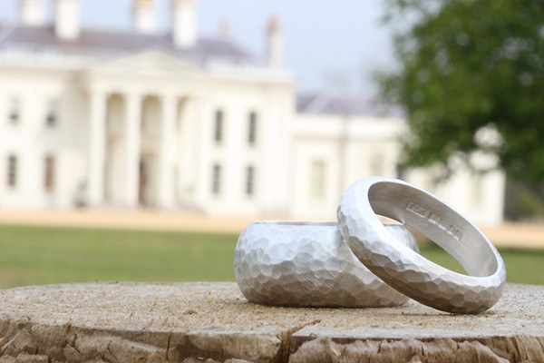 Sterling silver hammered wedding rings