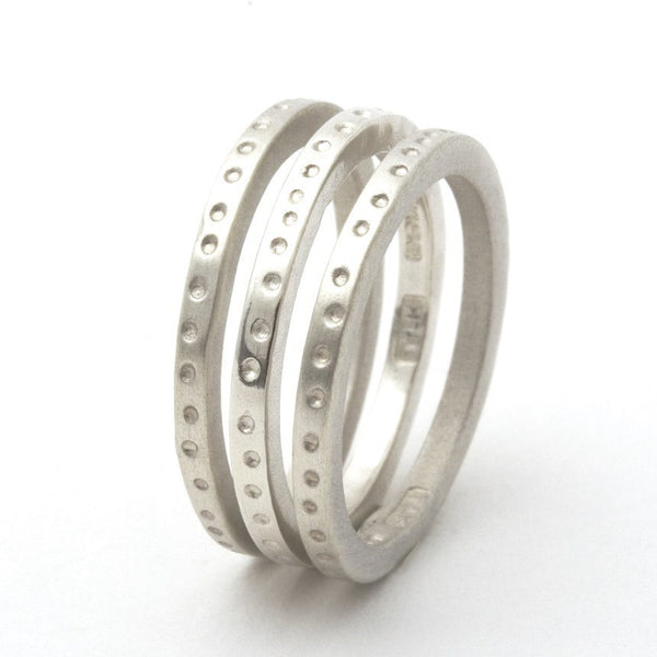 Skinny Dotty Silver Stacking Rings - Personalised