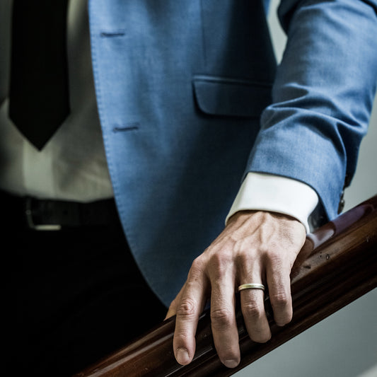 Unisex sterling silver ring with 18ct yellow gold detail