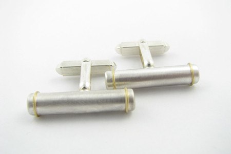 Sterling silver bar cufflinks with gold ring detail