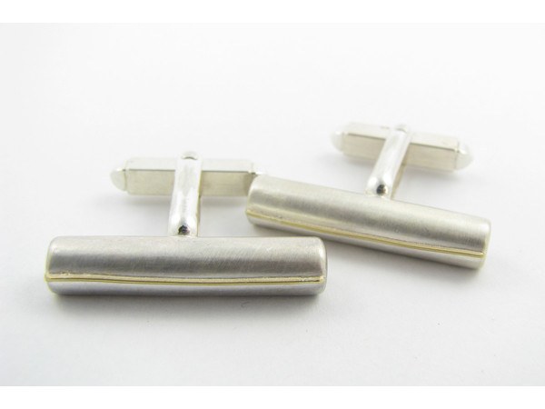 Sterling silver bar cufflinks with gold line detail