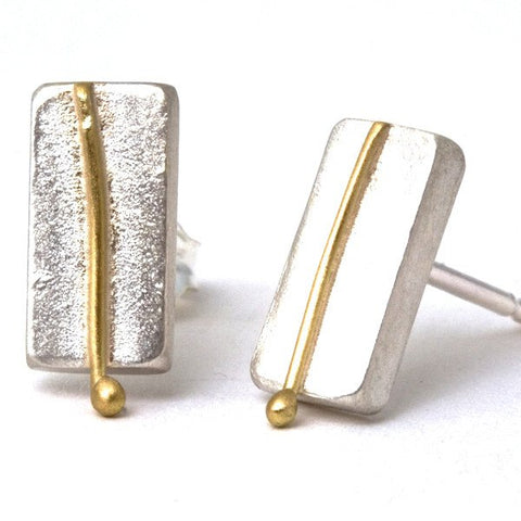 Elements Silver & Gold Rectangle Stud Earrings