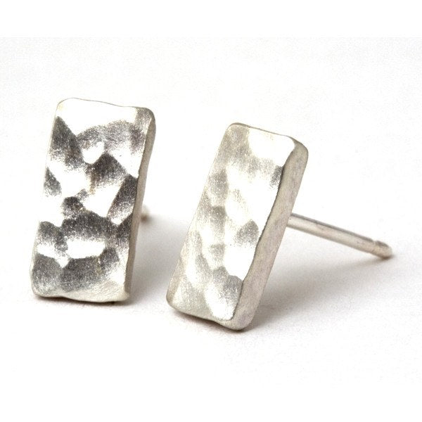 Contemporary silver rectangle stud earrings