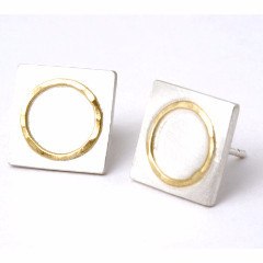 Sterling Silver Square Studs With 18ct Yellow Gold Circle Detail
